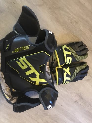 Black Used Player's STX  Stallion 100 Lacrosse Gloves