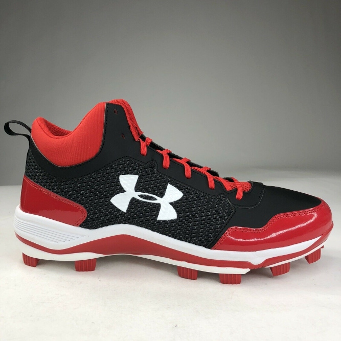 New Under Armour Heater Mid TPU ‘Black Red’ Baseball Cleats Men Size 14