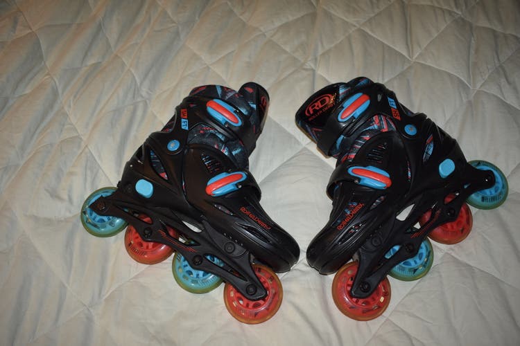 Roller Derby SH/FT Inline Skates, Black/Red/Blue, Adjustable Size 3-6