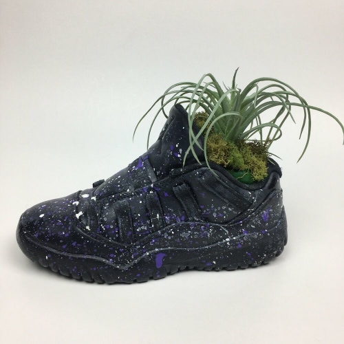 Handmade Jordan XI (11) Sneaker Shoe Planter (White/Purple Splatter)