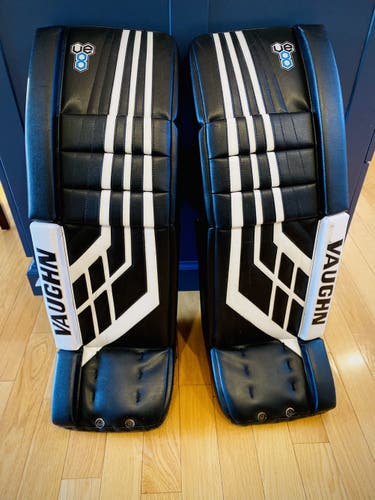 Black Used Senior 35" + 1" Vaughn Velocity VE8 Pro Carbon Goalie Leg Pads Pro Stock