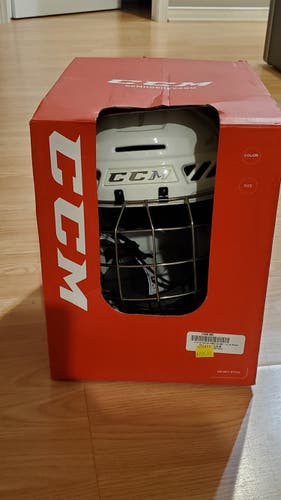 White New Medium CCM Fitlite 3DS Helmet Combo