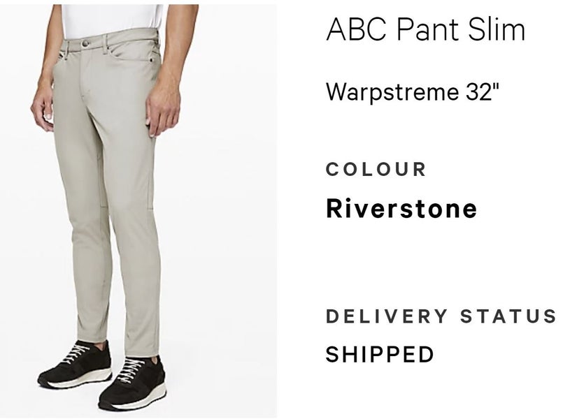 Lululemon ABC Pant Slim Warpstreme 'Riverstone' Men's Size 34x32