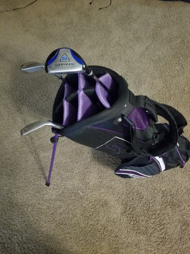 Used Callaway Strata Left Hand Irons 7,8,9,P, 5 hybrid with never used Strata bag
