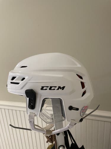 White Used Large CCM Tacks 710 Helmet Pro Stock