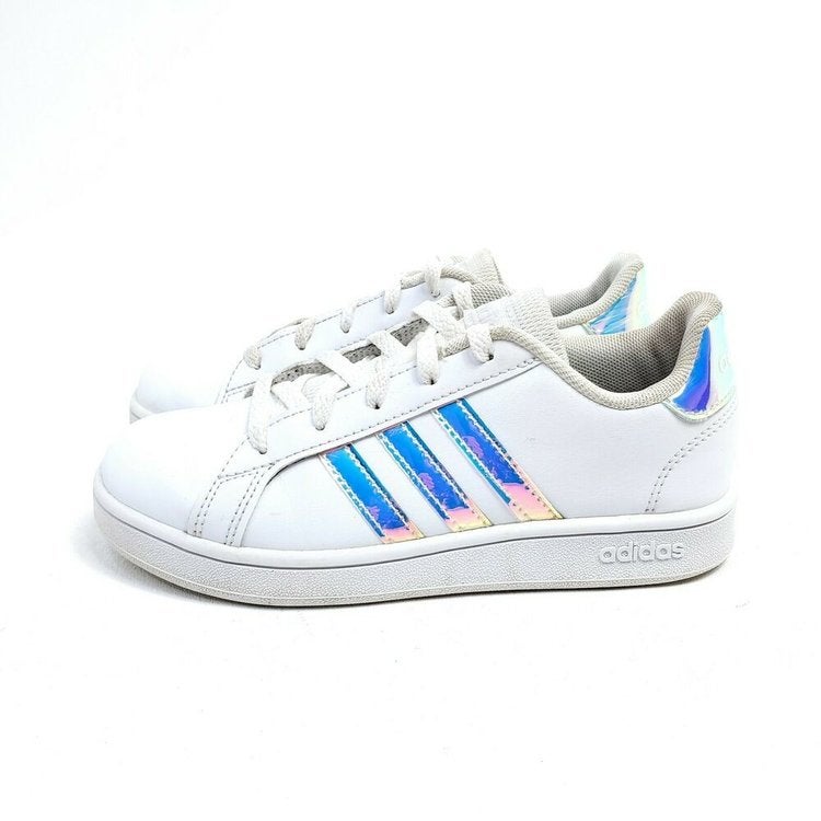 Adidas Girls Youth 1 Shoes Grand Court Sneakers White FW1274 Iridescent  Shiny | SidelineSwap