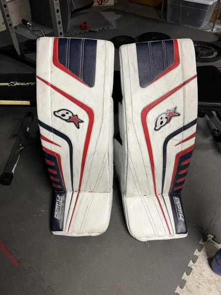 Navy Blue, Red and White Senior 34" Brian's OPTiK Goalie Leg Pads