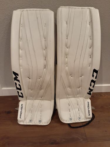 White Used Senior 34" CCM Premier Pro Goalie Leg Pads
