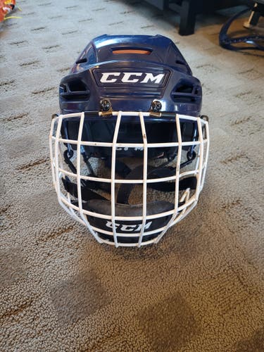 CCM Tacks 710 Helmet Navy Blue Adult Small with white cage