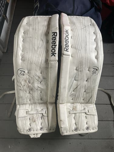 White Used 36" Reebok Pro Stock Premier 4 14K Goalie Leg Pads