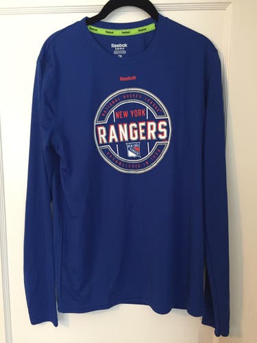 (XL X-Large) New Reebok New York Rangers Dry Fit Long Sleeve Shirt Face Off Apparel