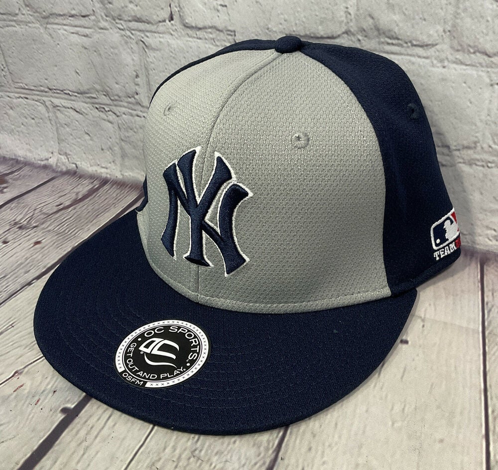 OC Sports Yankees MLB Q3 Flat Hat Cap Navy/Gray Two Tone NY Logo OSFM