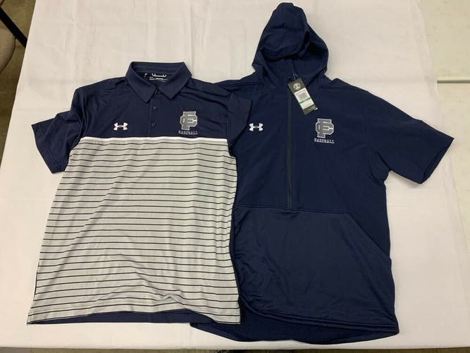 Under Armour FC Baseball Lot: Mens Large Hoodie Pullover & Polo Shirt Navy Blue