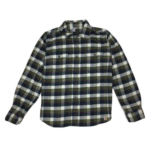 Carhartt Long Sleeve Plaid Button Up Flannel Shirt Green/Gray/White Men's XL