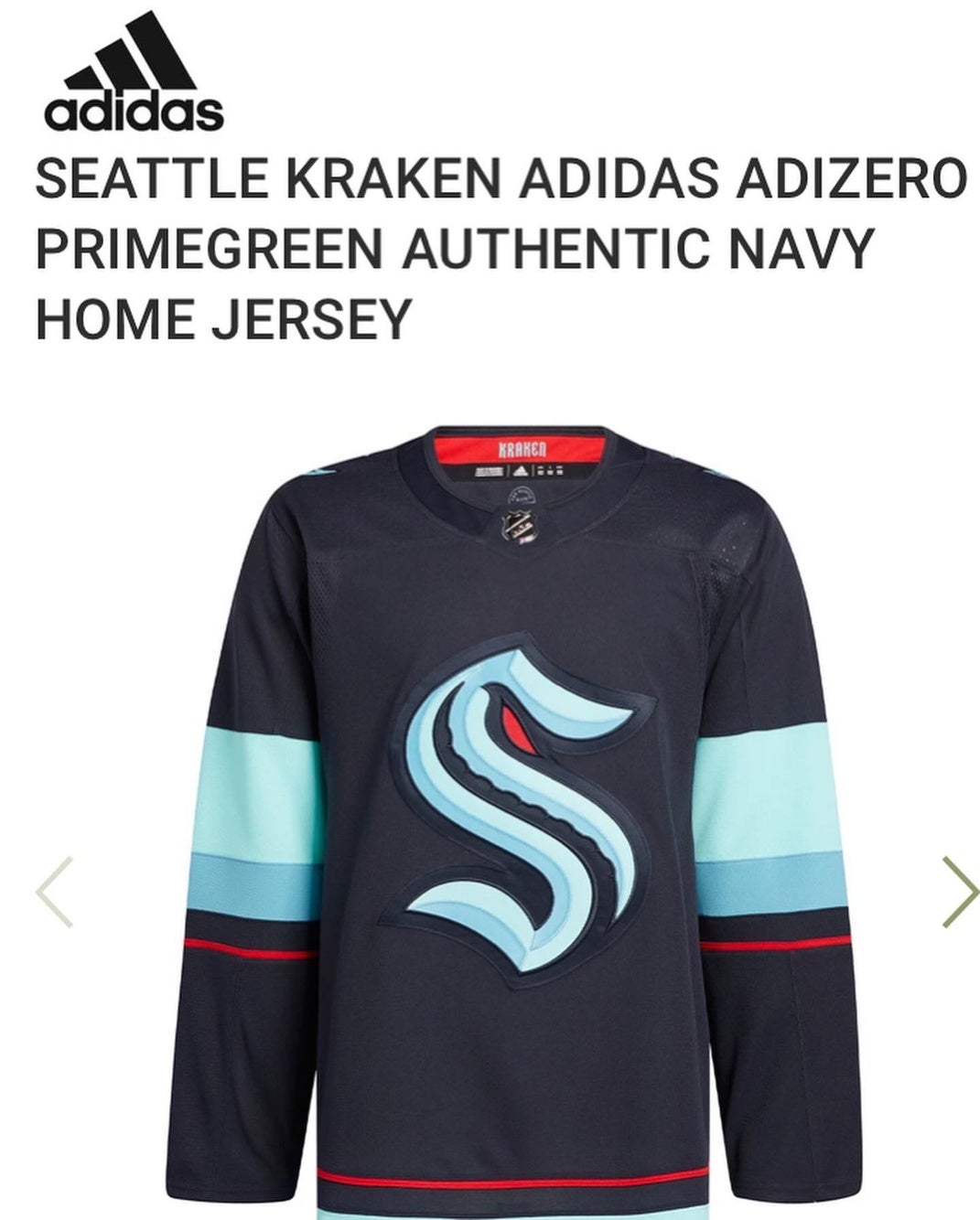 Seattle Kraken Authentic Adidas Home Navy Jersey, 50 (M)