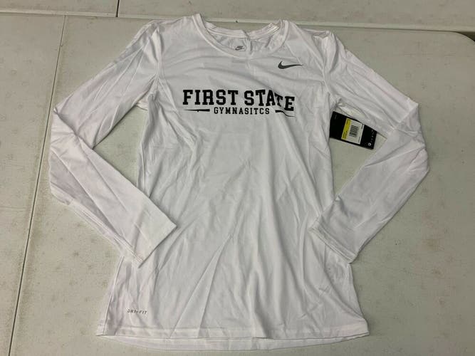 Nike First State Gymnastics Tee Dri-FIT Women's Small White Long Sleeve CU7545