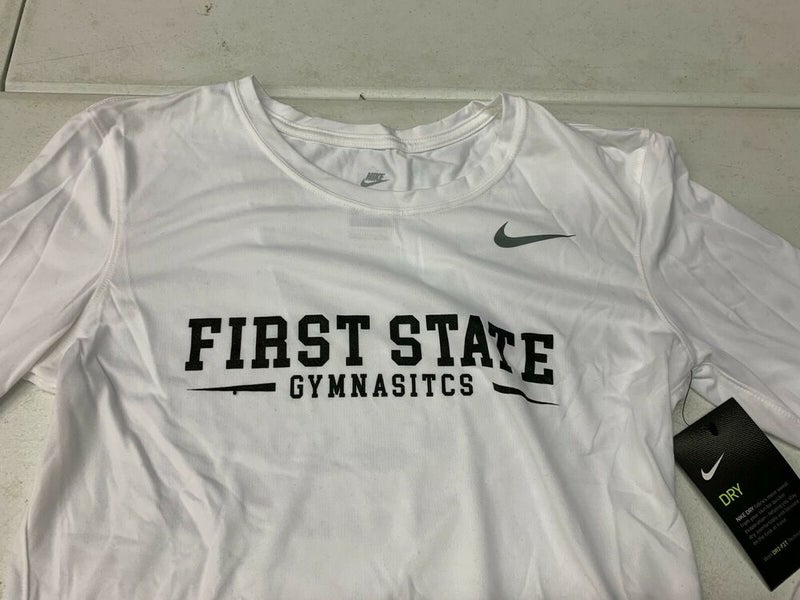 Nike First State Gymnastics Tee Dri-FIT Women's Small White Long Sleeve CU7545