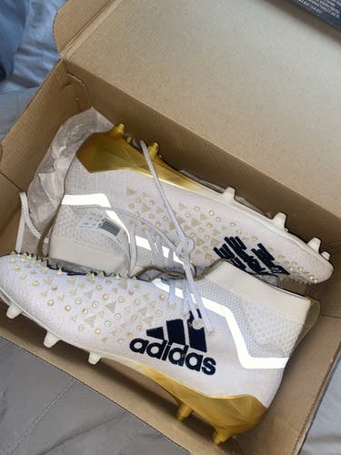 White And Gold Adult Size 12  Adizero 8.0 Cleats Never Worn