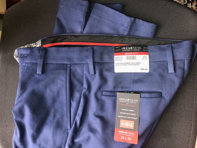Kenneth Cole Blue Adult Size 29x30 Slim Fit Stretch Golf Pants w Gripper Waistband
