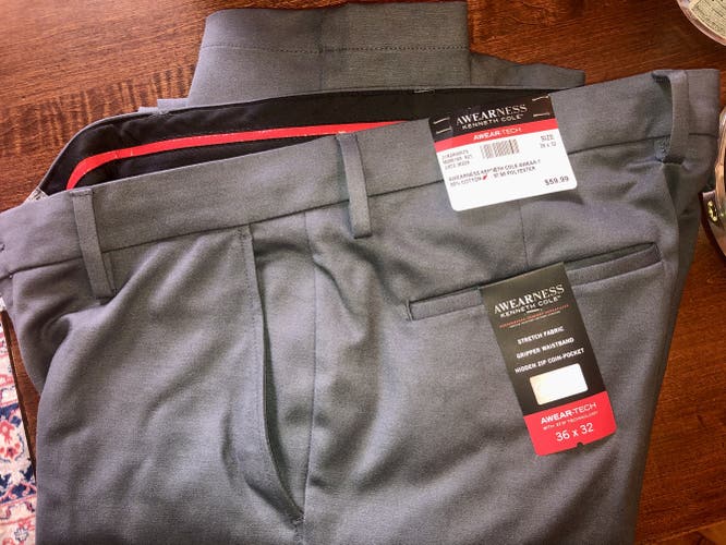 Kenneth Cole Gray Adult Size 36x32 Slim Fit Stretch Golf Pants w Gripper Waistband