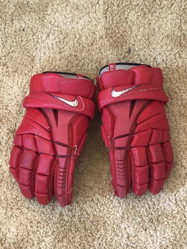 Red Used Player's Nike 12" Vapor Elite Lacrosse Gloves No Holes