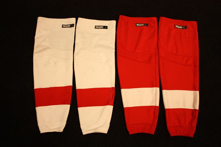 Reebok Detroit Red Wings NHL Pro Stock Hockey Socks, Red size XL and White size Large