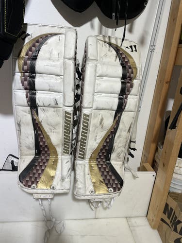 White Goalie Leg Pads Used Senior 33" Warrior Swagger Pro Stock