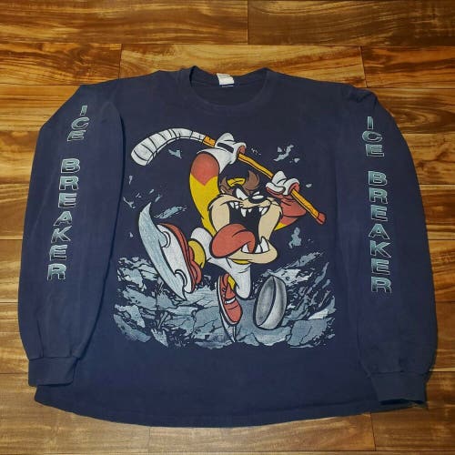 Vintage Looney Tunes Taz 1990s Hockey Sports Ice Breaker Long Sleeve Size XL