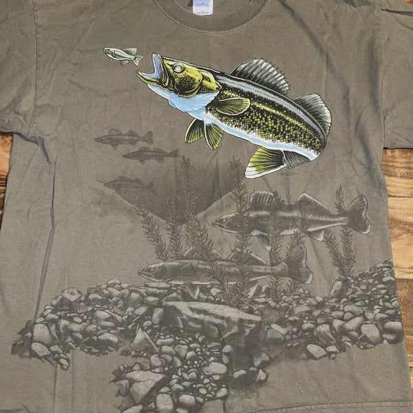 Vintage Art Unlimited All Over Print Walleye Fishing T-Shirt Mens