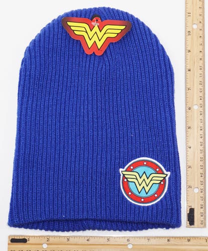 Wonder Woman Logo Or Symbol DC Comics Blue Winter Knit Beanie Cap Uncuffed 2017