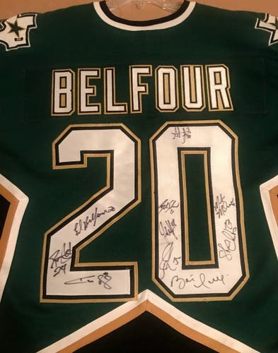Ed Belfour Autographed Dallas Stars Jersey (10 total signatures)