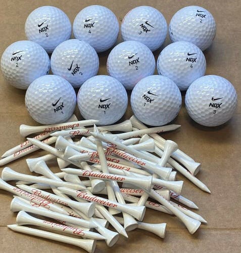 Nike NDX Heat 1 Dozen Budweiser Logo Golf Balls White w/ 50 Matching Tees #57908