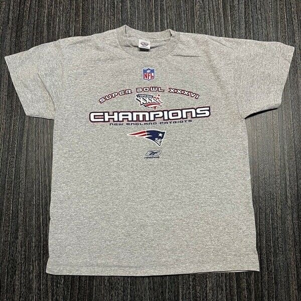 New England Patriots Super Bowl XXXVI 36 Champions Men's Gray T-Shirt~Large  L