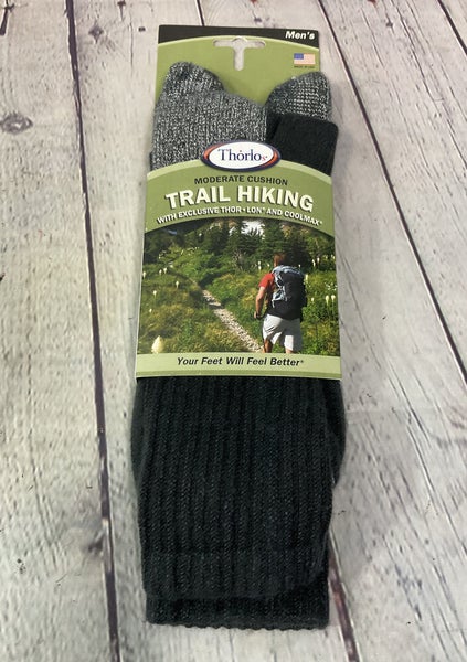 Thorlos Men’s Trail Hiking Socks With CoolMax Technology Size Large Black