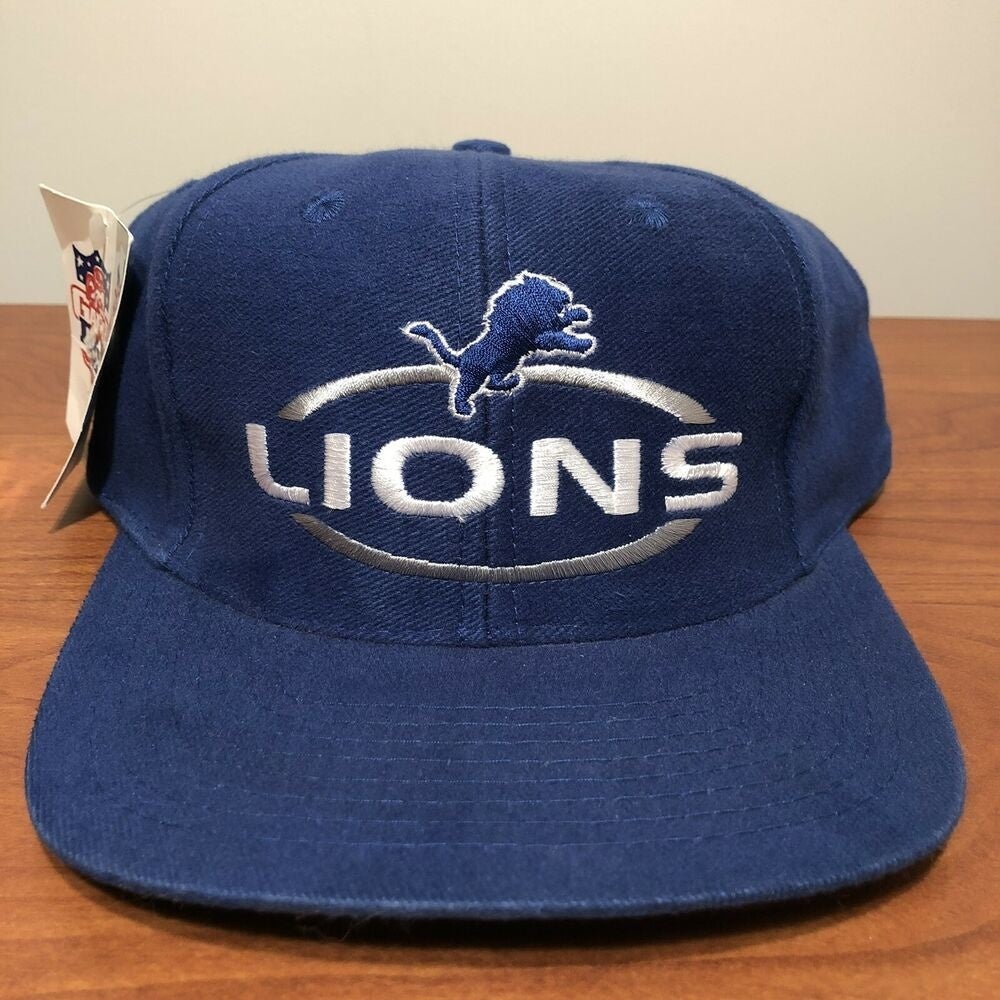 Vtg Detroit Lions Logo Hat Blue ANNCO Snapback Baseball Cap Deadstock 90s  NFL