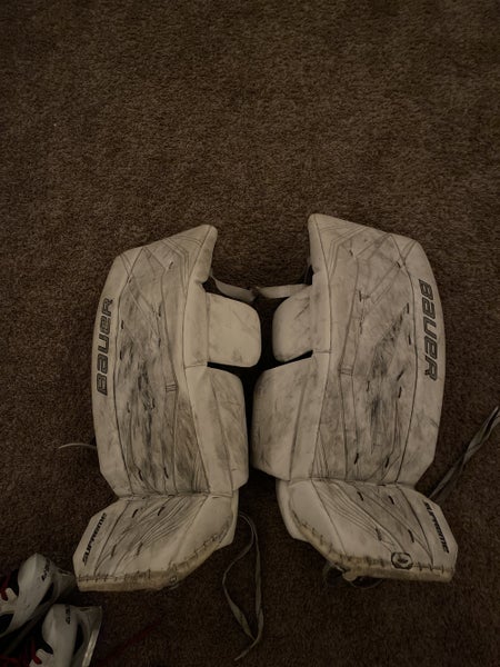 White Goalie Leg Pads Used Intermediate 29" Bauer Supreme S190