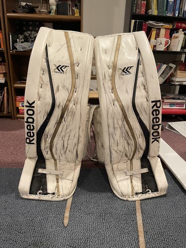 White Senior 34+2 Reebok Pro Stock Premier XLT Goalie Leg Pads