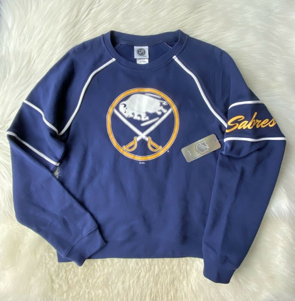 Buffalo Sabres NHL Pullover Crewneck Sweater Medium Yellow Blue Sweatshirt