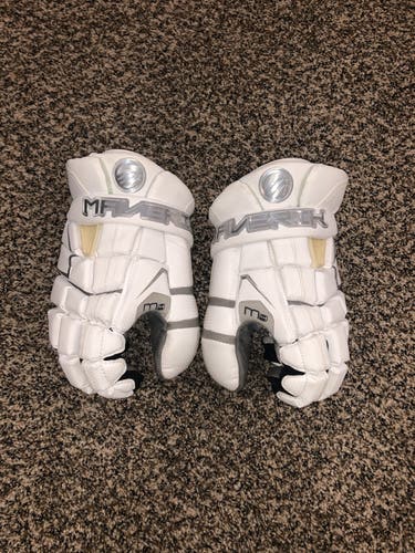 White Used Goalie Maverik 13" M4 Lacrosse Gloves