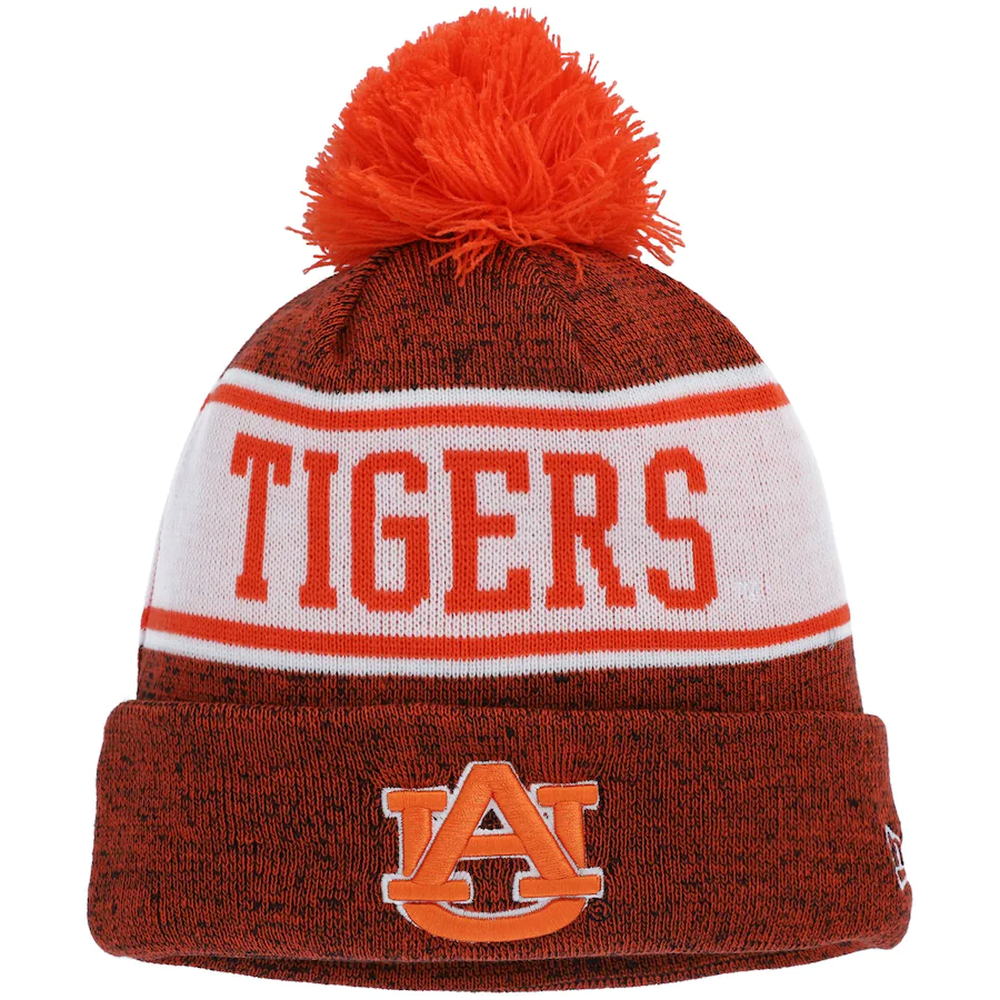 Auburn Tigers New Era Banner Cuffed Knit Beanie Hat with Pom - Navy Orange
