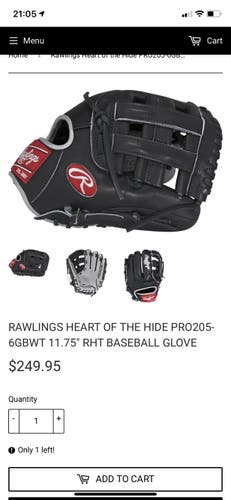 Black High School/College Infield 11.75" Heart of the Hide Baseball Glove
