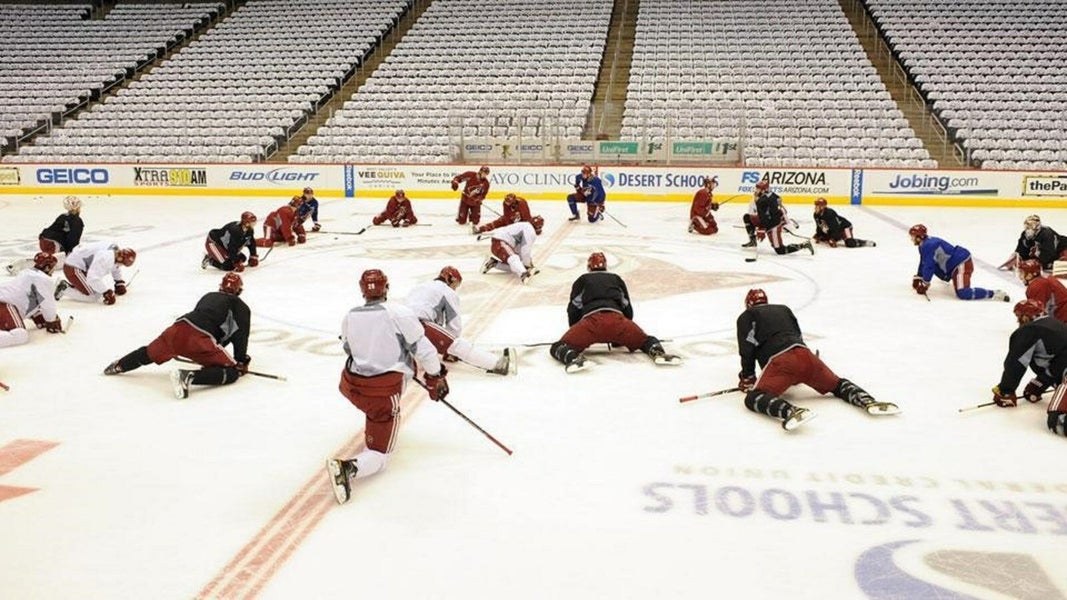 Phoenix Coyotes non goaliecut worn blue Reebok practice jersey MIC
