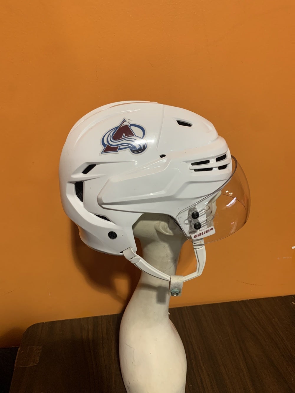 Game Used White Bauer Re-AKT 150 Pro Stock Helmet Colorado Eagles #54  Medium