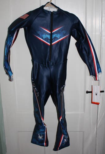 *NEW*Spyder PERFORMANCE kids 10/12Padded ski race suit GS Blue USA theme Boy girl Unisex Twins Youth