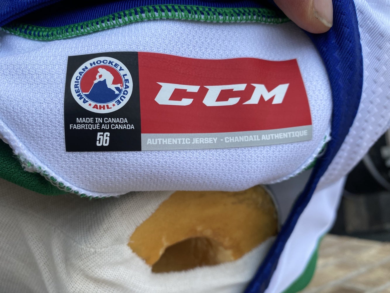 CCM Pro Stock Utica Comets Game Worn Jersey Green CHATFIELD 6569