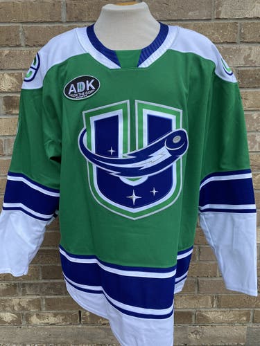 CCM Pro Stock Utica Comets Game Worn Jersey Green Blujus 6569