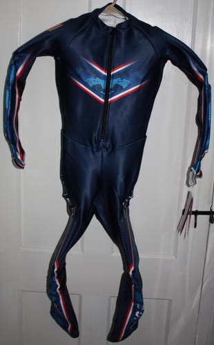 *NEW*Spyder PERFORMANCE kids 10/12 Padded ski race suit GS Blue USA theme Boy girl Unisex Youth