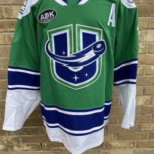 CCM Pro Stock Utica Comets Game Worn Jersey Green CAMPER 6569