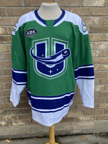 CCM Pro Stock Utica Comets Game Worn Jersey Green TEVES 6569