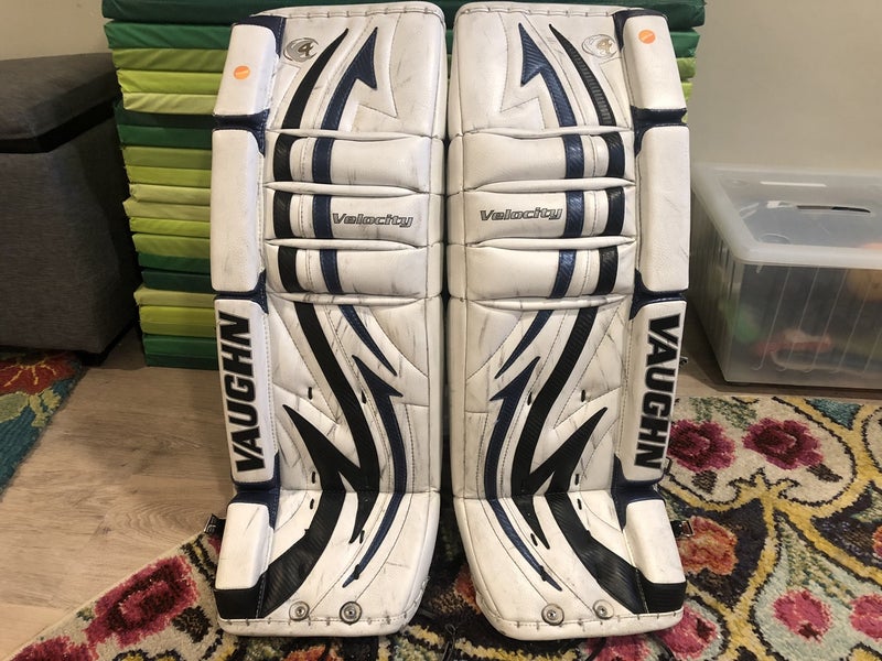 White Junior 30" Vaughn Velocity V4 Goalie Leg Pads